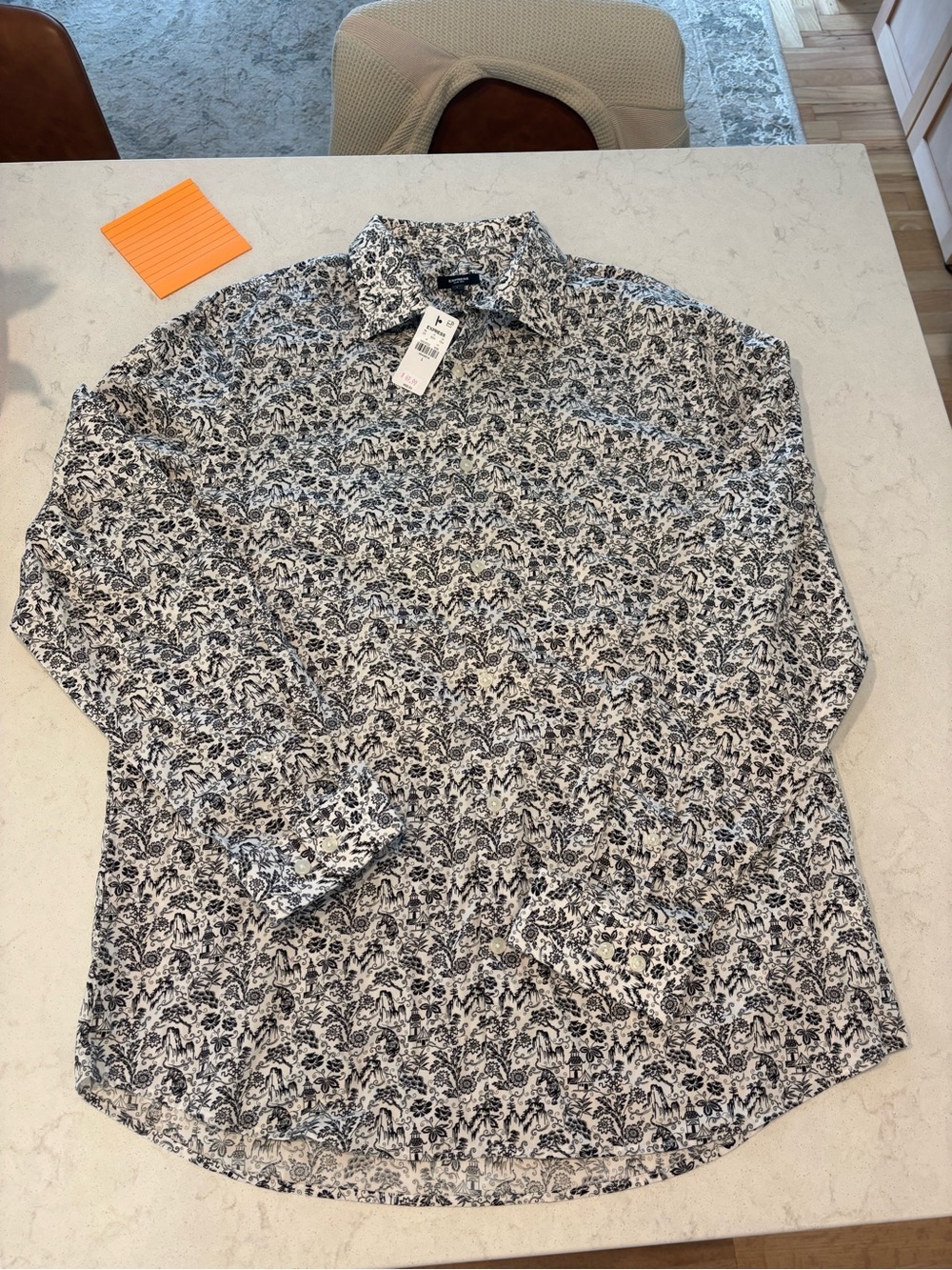 Express Men’s Long-Sleeve Button-Down Shirt - White & Navy Floral